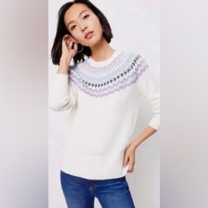LOFT White Sweater with Purple Accents